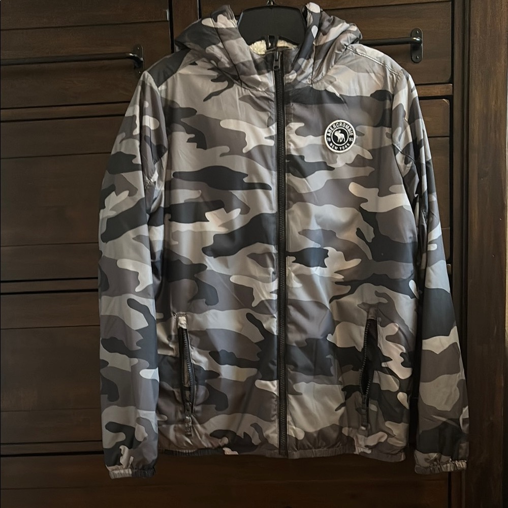 Abercrombie Kids Gray Camouflage Windbreaker with Hood